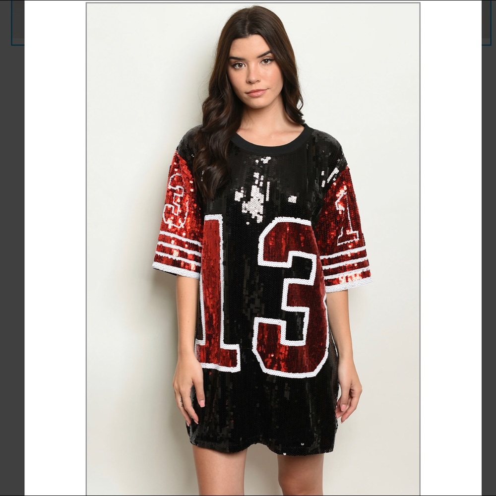❤️Trendy Black and Red Sequin Shirt Dress❤️